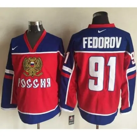 Red Wings #91 Sergei Fedorov Red/Blue  Stitched NHL Jersey