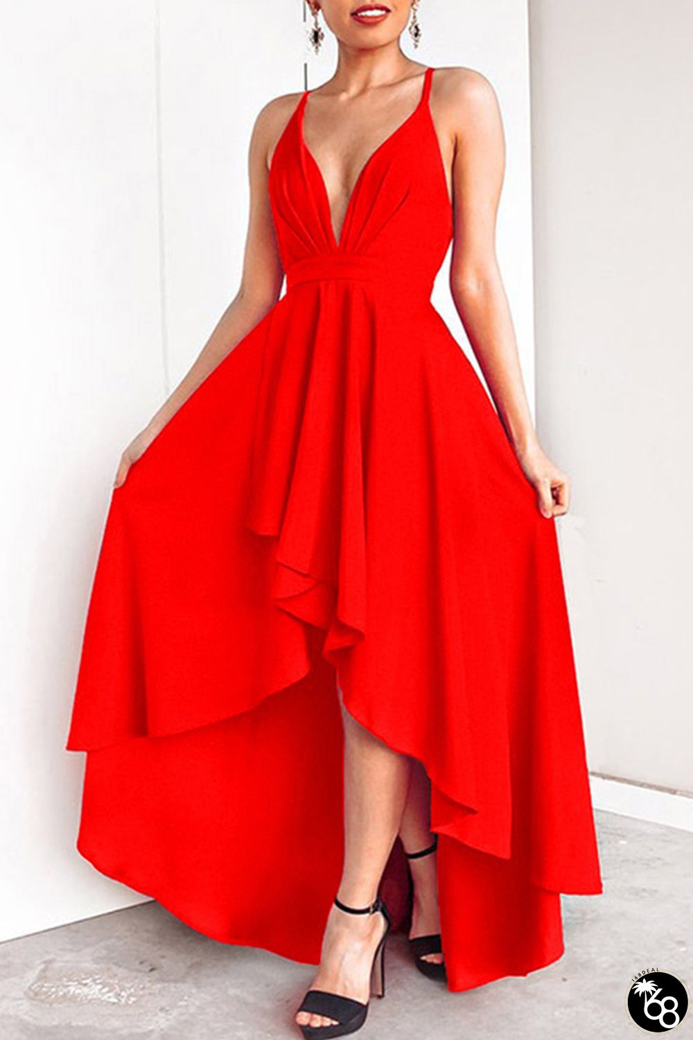 Sexy Formal Solid Asymmetrical V Neck Dresses | 168DEAL