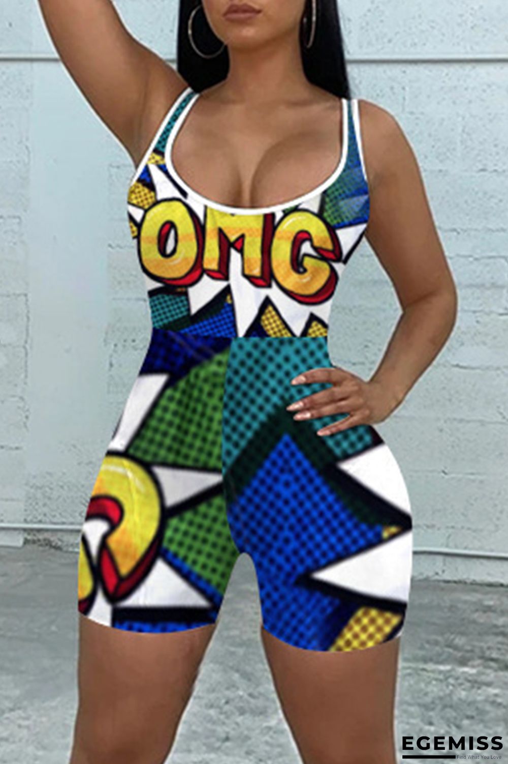 Blue Sexy Casual Print Backless U Neck Skinny Romper | EGEMISS