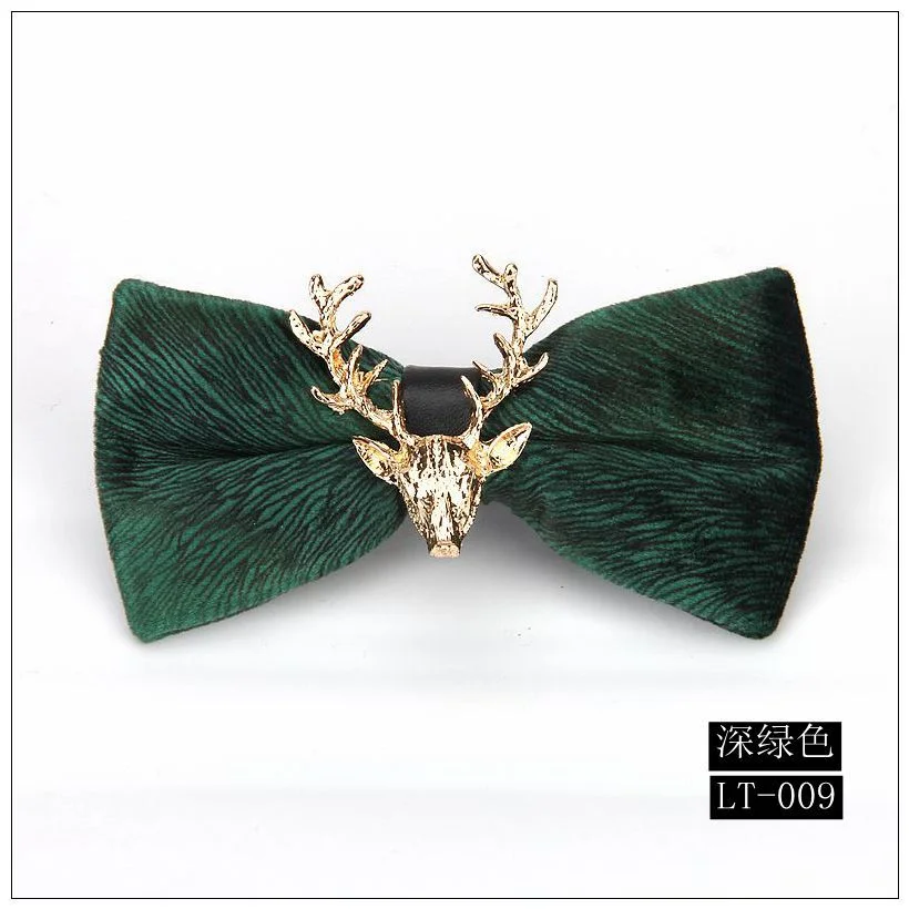 High end Fashion Men's Gold Velvet Bowtie Christmas Metal Elk Head Wedding Luxury Bow Ties Trendy Collar Jewelry Gifts for Men