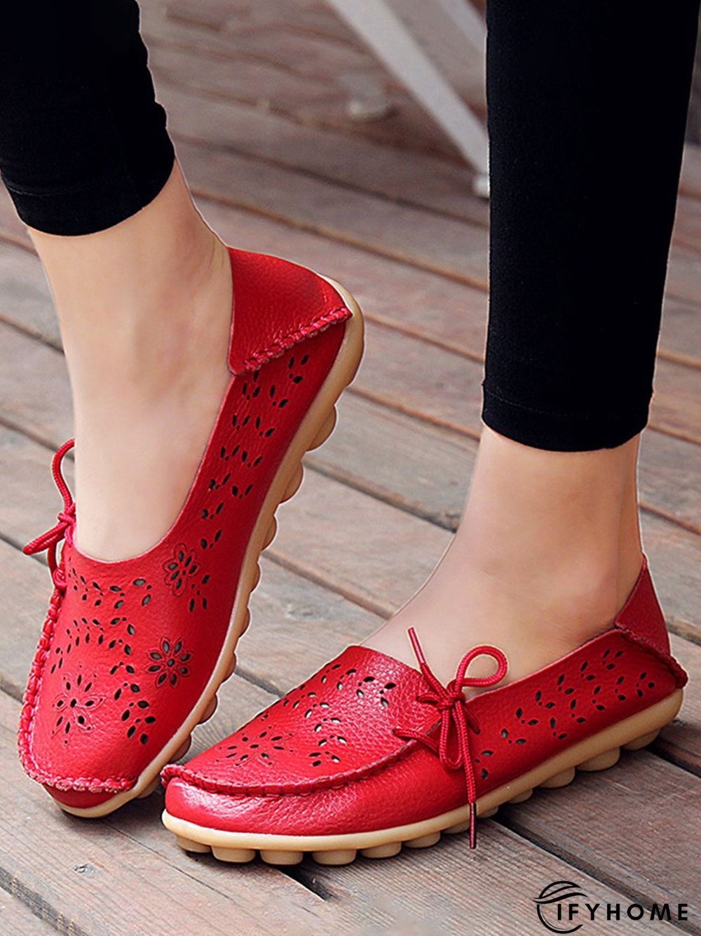 Cowhide Hollow Lace-up Portable Shoes | IFYHOME