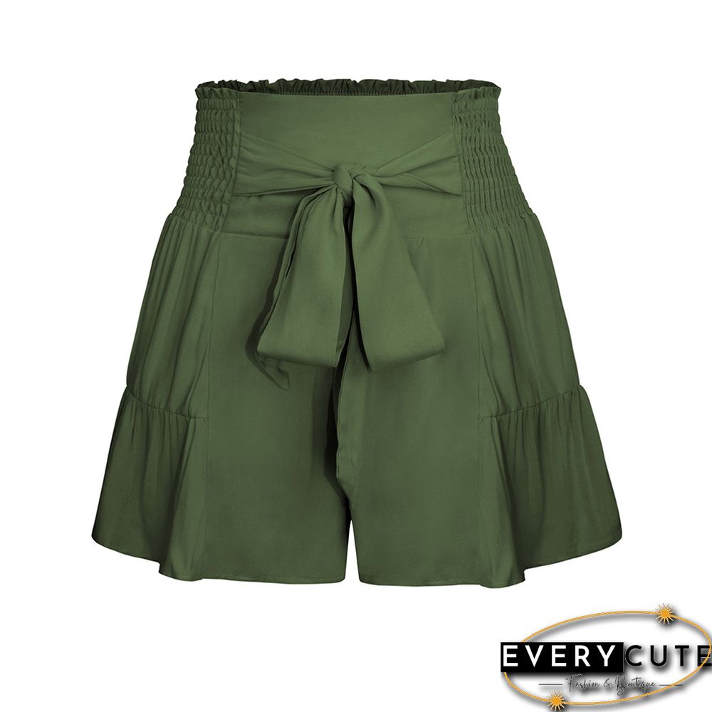 Green Ruffle Hem Tie Waist Wide Leg Culotte