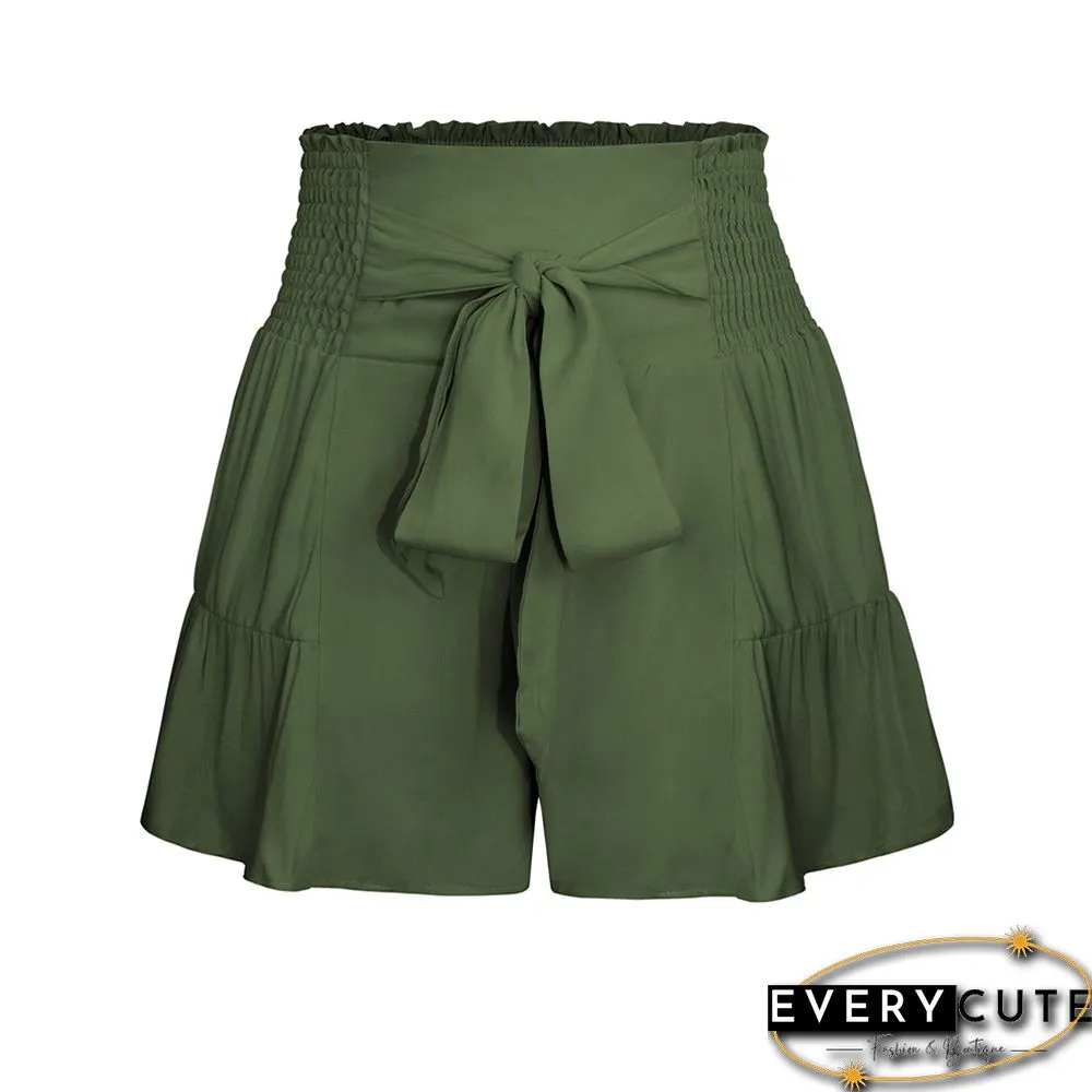 Green Ruffle Hem Tie Waist Wide Leg Culotte