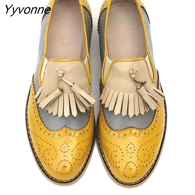 Yyvonne Women oxford Spring shoes genuine leather loafers for woman sneakers female oxfords ladies tassel single shoes 2023 summer shoes