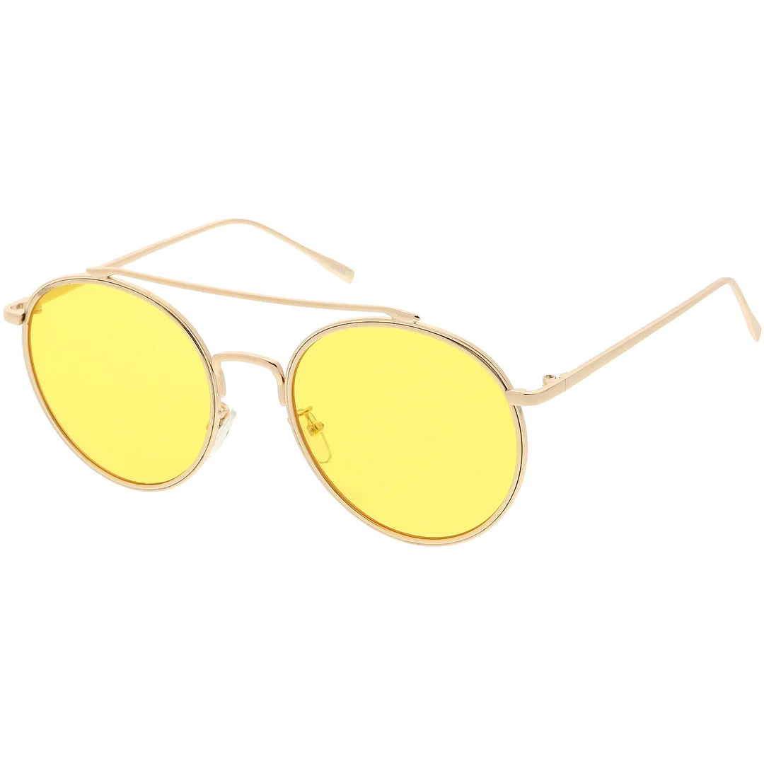 Modern Metal Crossbar Slim Temple Colored Flat Lens Round Aviator glasses 54mm