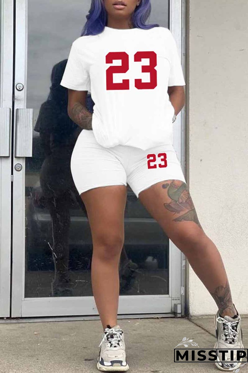 White Casual Print O Neck Short Sleeve Two Pieces