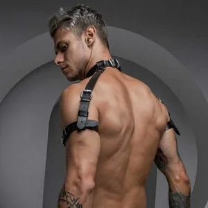 pornhint Pornhint Leather Harness Men Shoulder Chest Cage Bondage Top Vegan BDSM Rave Fetish Kinky Caged Belt Wrap Gay Clothing Gift for Boyfriend