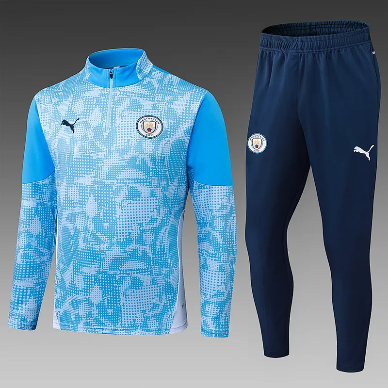 2025/2026 Manchester City Half-Pull Training Suit Bule Football Shirt 1:1 Thai Quality Set