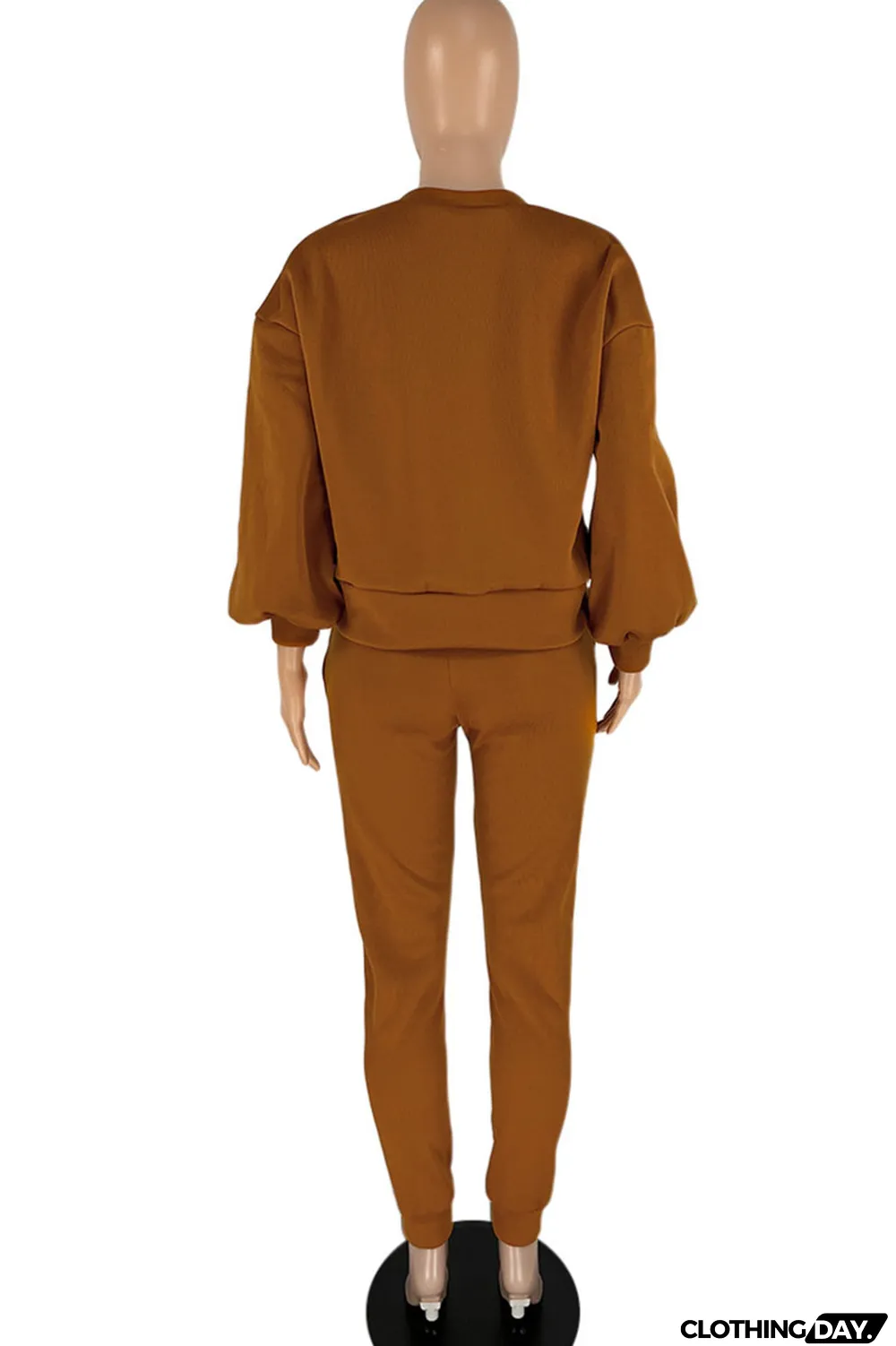 Black Casual Solid Split Joint O Neck Long Sleeve Two Pieces