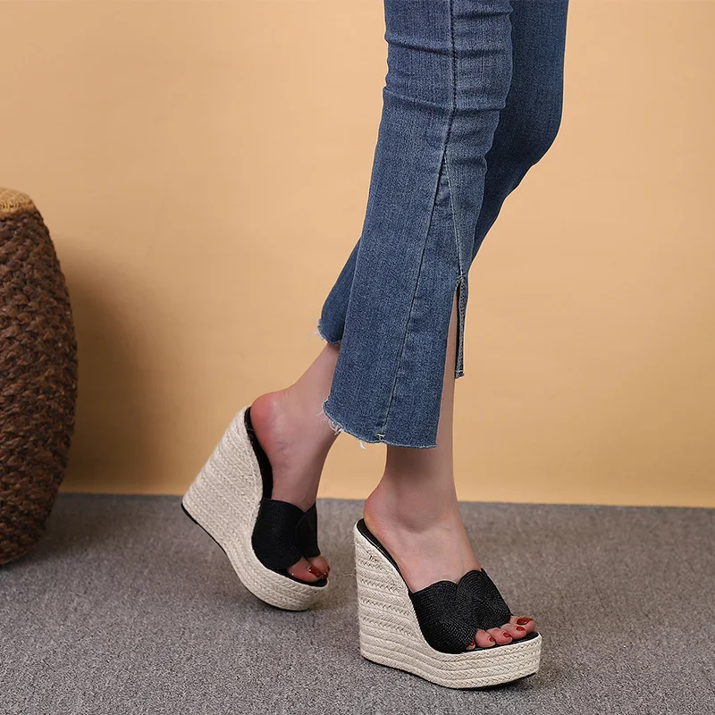 Wongn Wongn Cm Hate Sky High Slope With Thick Bottom High Heel Slippers Show Fashion Women's Shoes Straw Hemp Rope Bottom