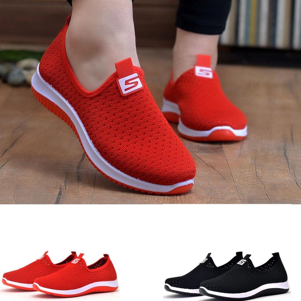 Woman Casual Mesh Breathable Slip On Fabric Sneakers Shoes 