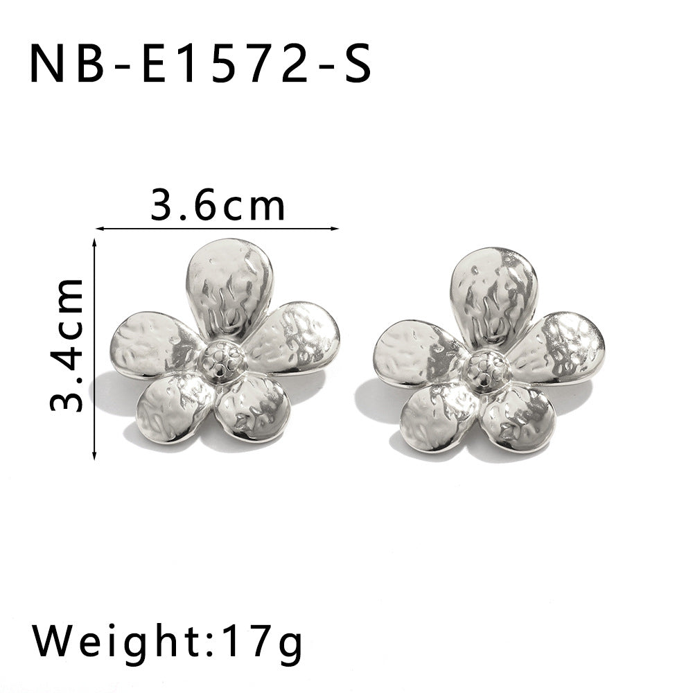 Multicolor Flower Jewelry Set Stainless Steel 18K Real Gold Pleated Women’S Necklace Earrings Ring