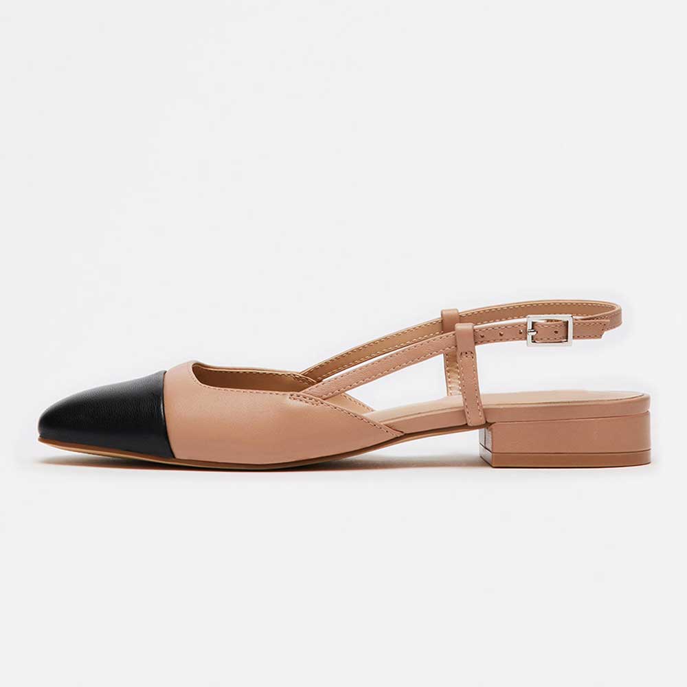 Nude Vegan Leather Black Round Toe Slingback Backless Mary Jane Shoes Nicepairs