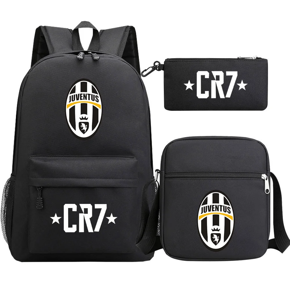 Buzzdaisy Cristiano Ronaldo School Bag Set - Backpack, Pencil Case & Lunch Bag | 15-inch Laptop Compartment | Waterproof Canvas | Double-Sided Mesh Pockets