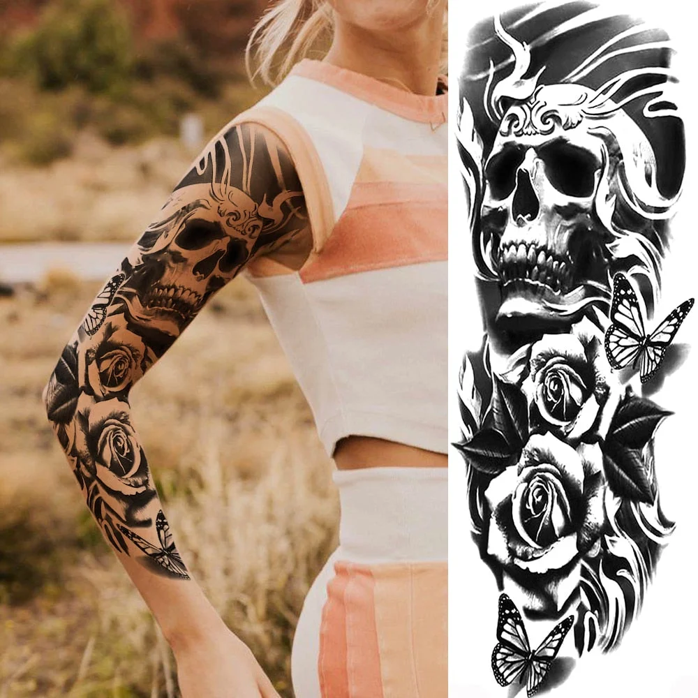 Sexy Wolf Full Flower Arm Temporary Tattoo Stickers For Men Body Art Sleeve Tattoo Decals Girl Women Waterproof Tatoo Fox Legs