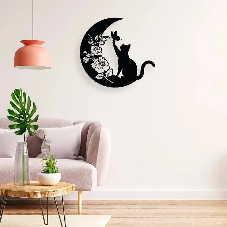 Cresent Moon and Cat Metal Wall Decor