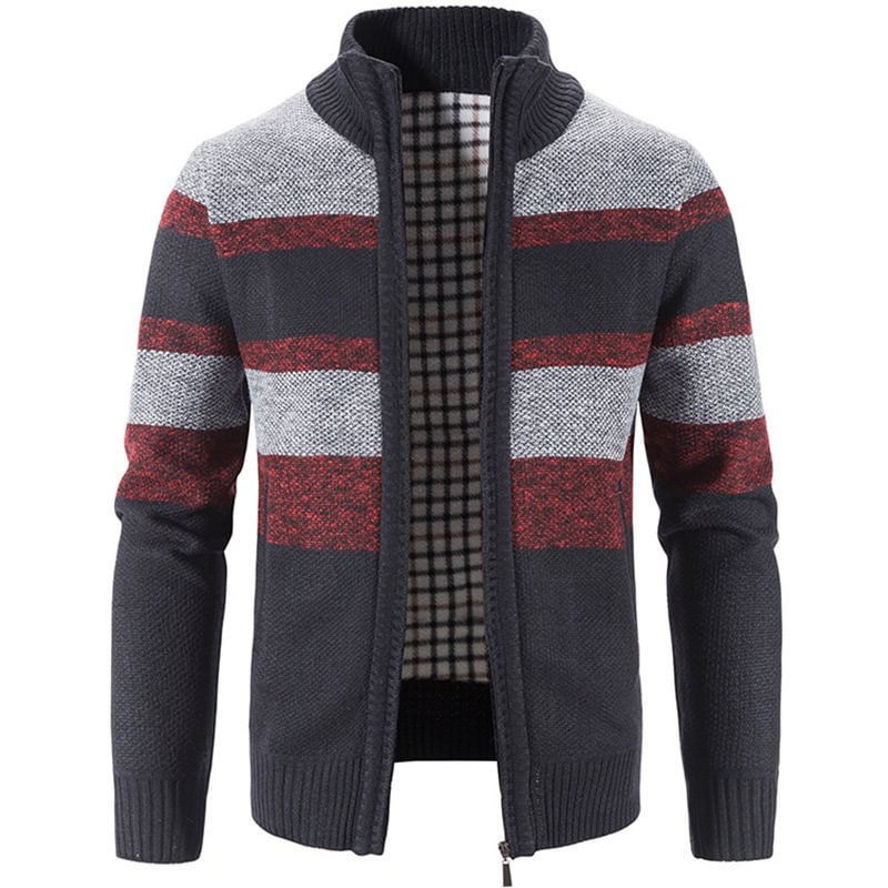Autumn And Winter Plus Velvet Padded Stand Collar Sweater Cardigan