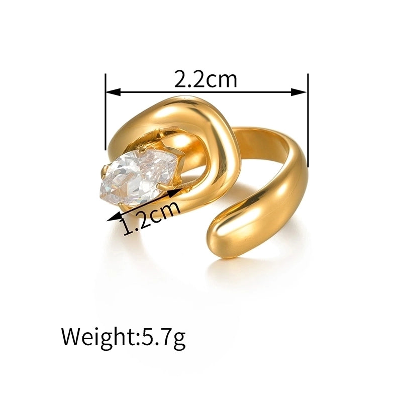 Classic Style Geometric Oval 304 Stainless Steel Zircon 18K Gold Plated Plating Inlay Open Rings