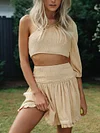 Solid Color One-Shoulder Mini Skirt Suits