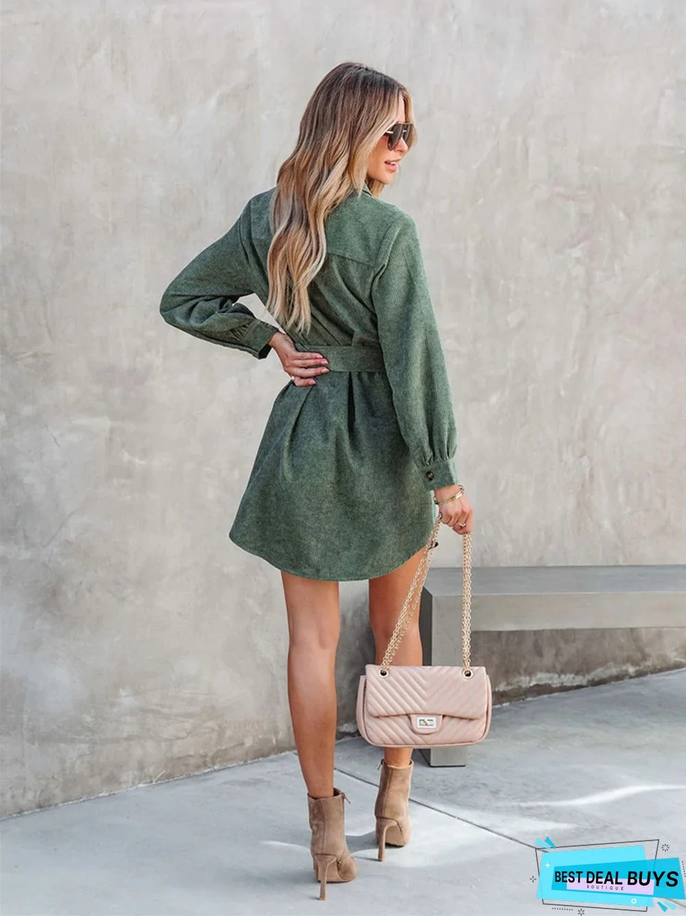 Solid Color Pocket Corduroy Women's Dress