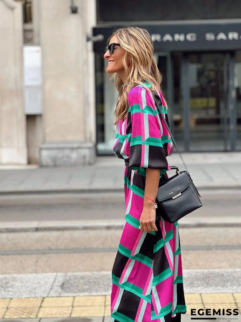 Casual and Loose Print A-line Dress with Waist Reduction | EGEMISS