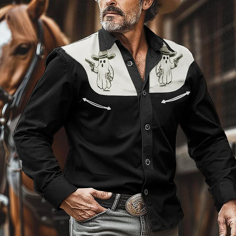 Men's Western Halloween Ghost Holding Gun Shirt