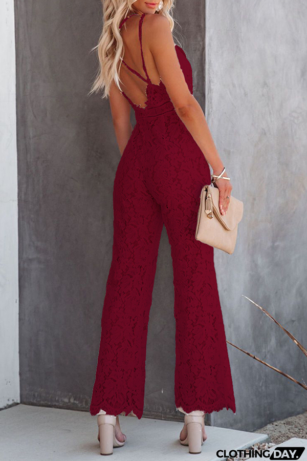 Fashion Street Solid Patchwork Backless V Neck Straight Jumpsuits(3 Colors)