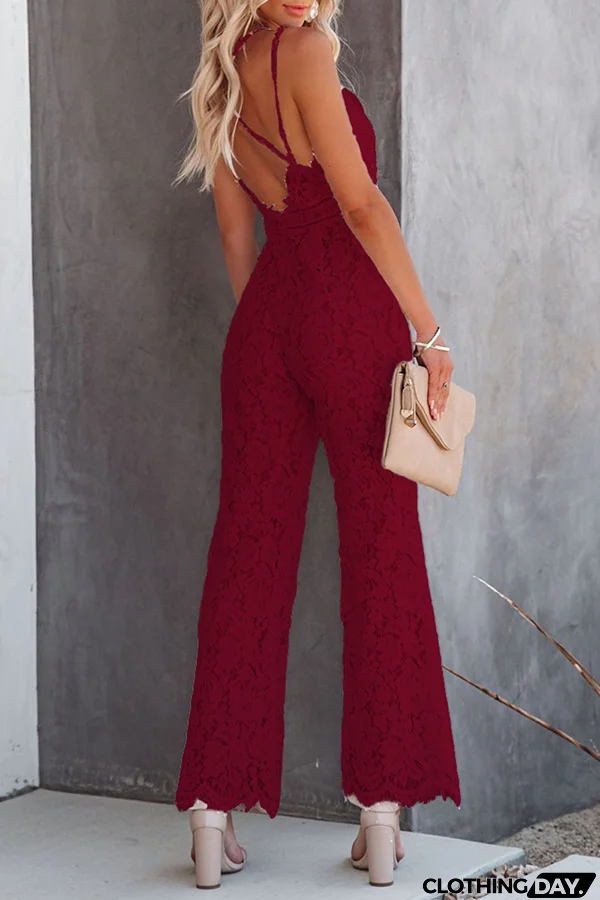 Fashion Street Solid Patchwork Backless V Neck Straight Jumpsuits(3 Colors)