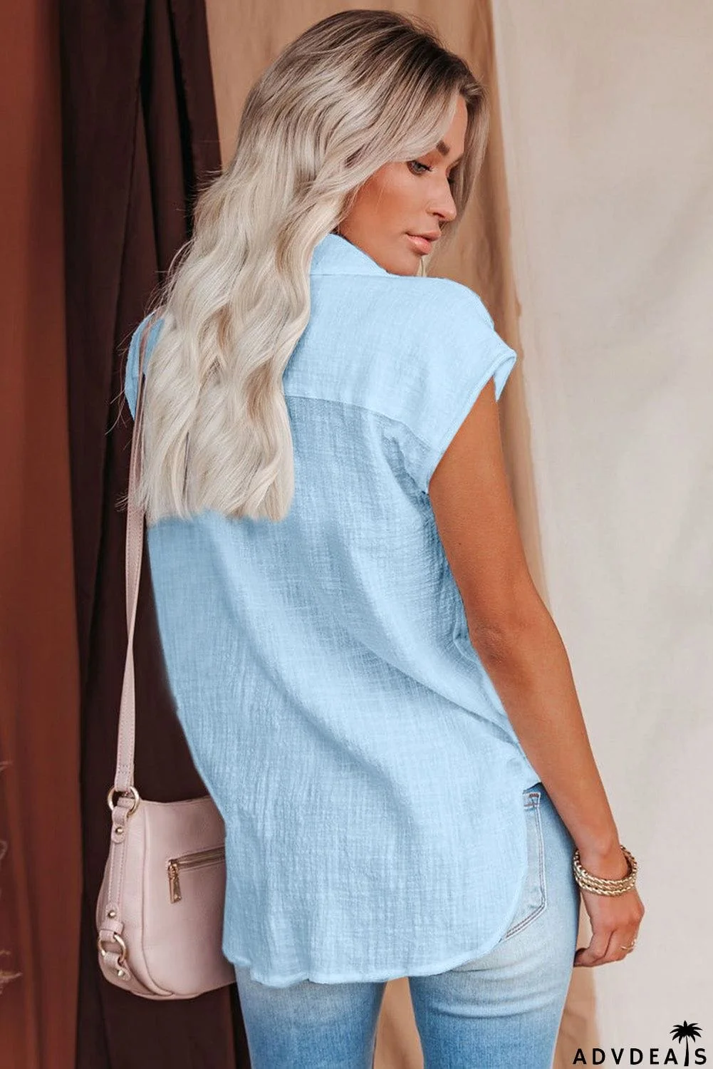 Turn-down Collar Button Front Tank