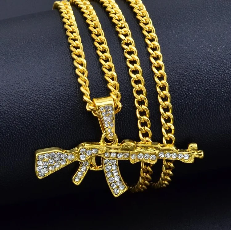 Fashion Ak47 Gun Shape Pendant Necklace For Women Men Gifts Hip Hop Gold Silver Submachine Gun Army Male Chain Choker Jewelry_ viptrois