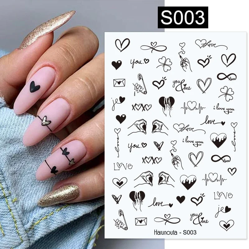 1PC Gold Black Bronzing Leaves Tree 3D Nail Sticker Iridescent Geometrics Lines Adhesive Transfer Sticker DIY Nail Decoration-Nail Inspo