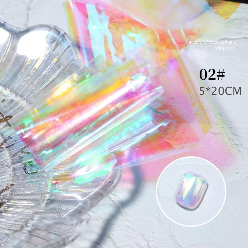 Sparkly Nail Aurora Foils Colorful Transfer Stickers Cellophane Mirror Stickers Sliders Wrap Paper Nail Art Decoration-Nail Inspo