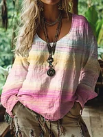 Women's Vintage Cancer Awareness Ribbon Gradient Long Sleeve T-shirt