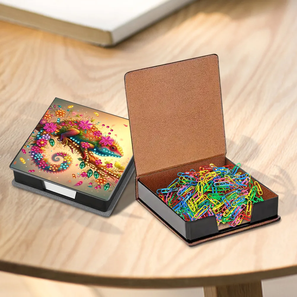 PU Lizard Diamond Painting Notecard Box with Papers for DIY Art Craft