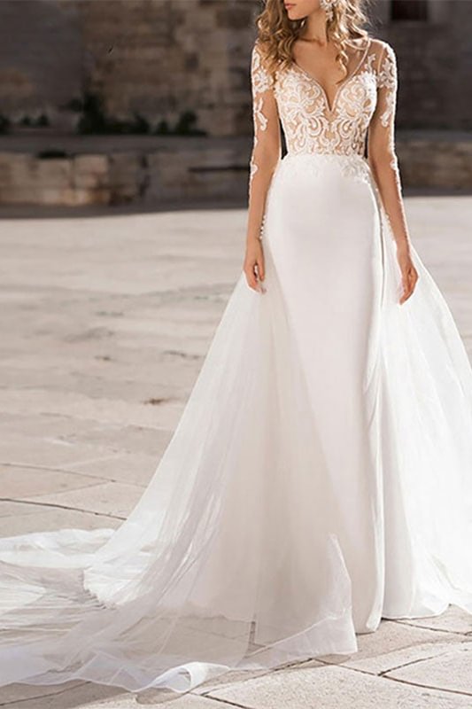 Long Sleeves Lace Mermaid Wedding Dress PD0351 - Okdais
