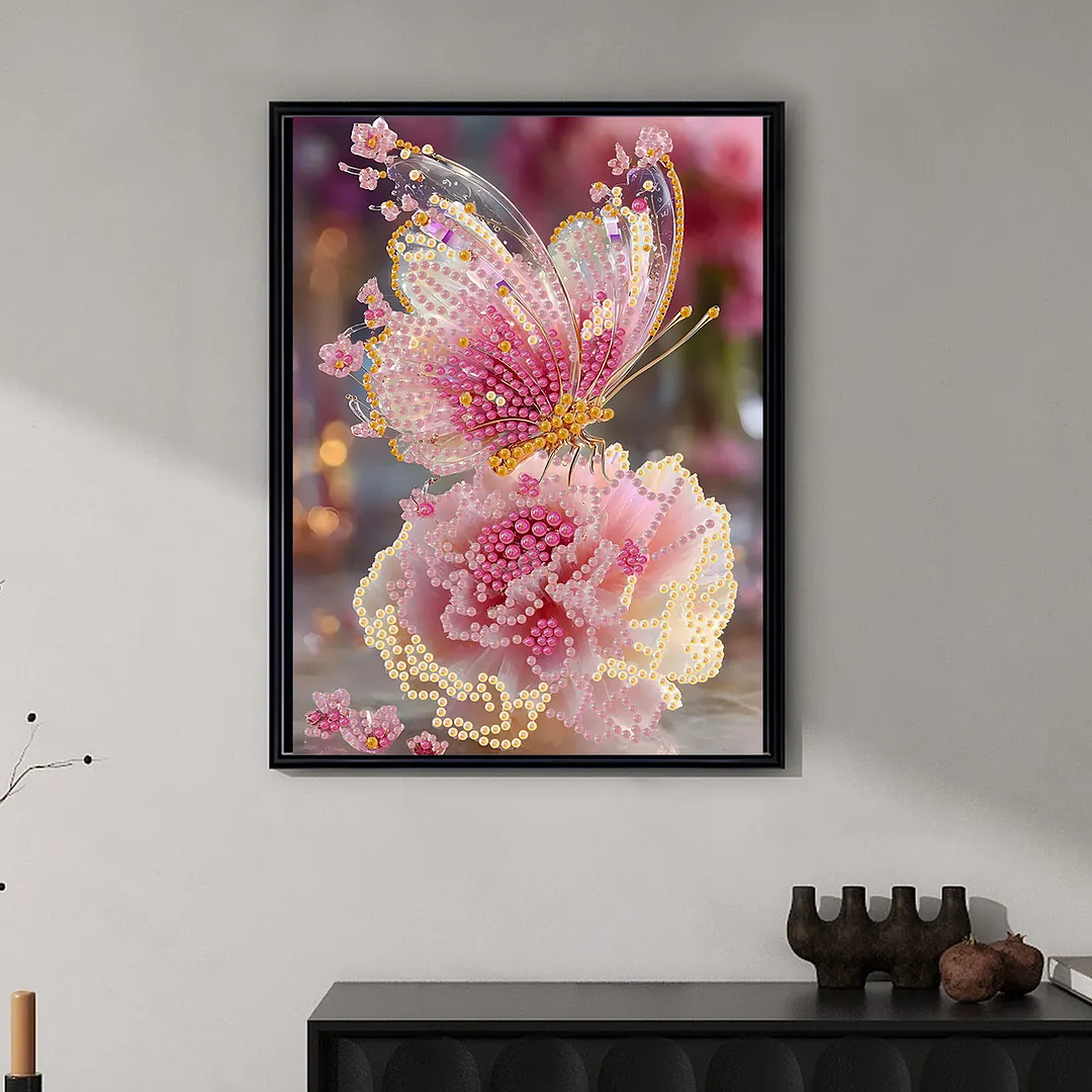 Pearl Painting Kit for Adults Pink Butterfly 11.81x15.75in