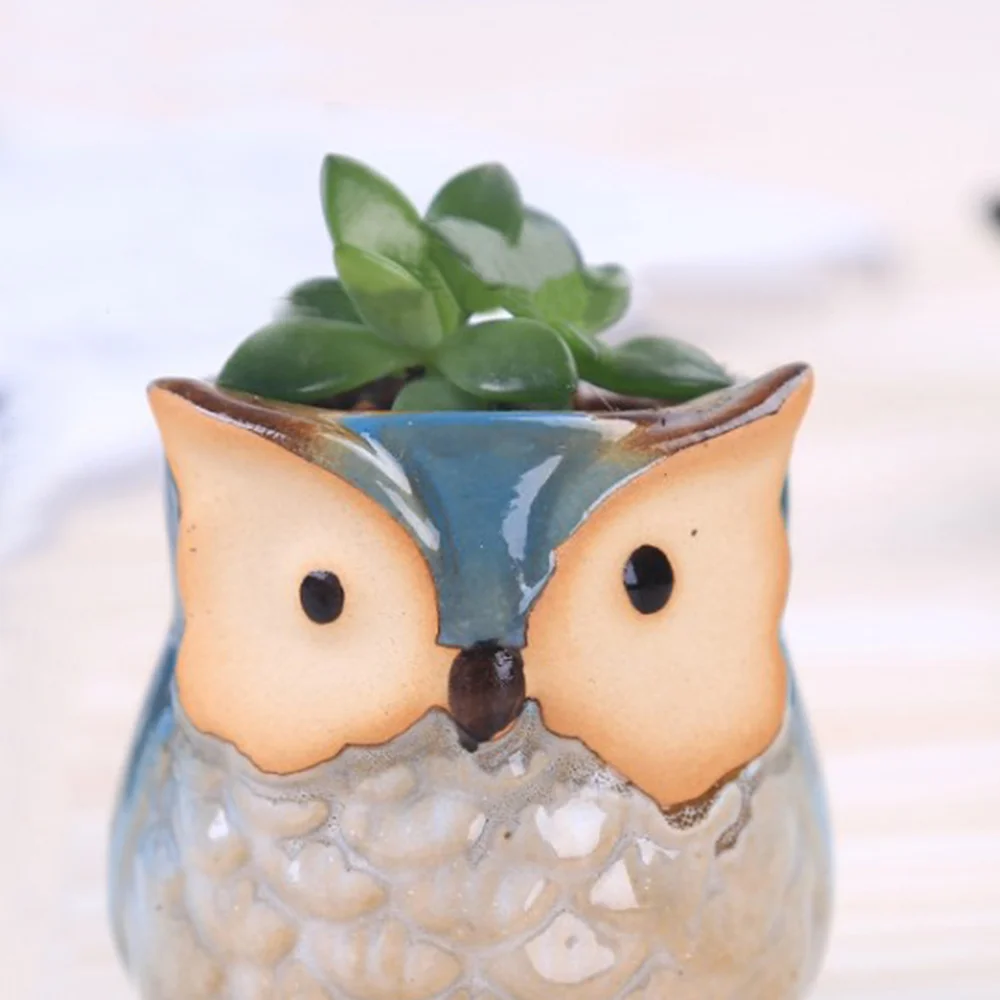 1 Pcs Flower Pot Mini Ceramic Owl Succulent Plant Container Pot Flowers Planter Garden Supplies Home Decoration Accessories