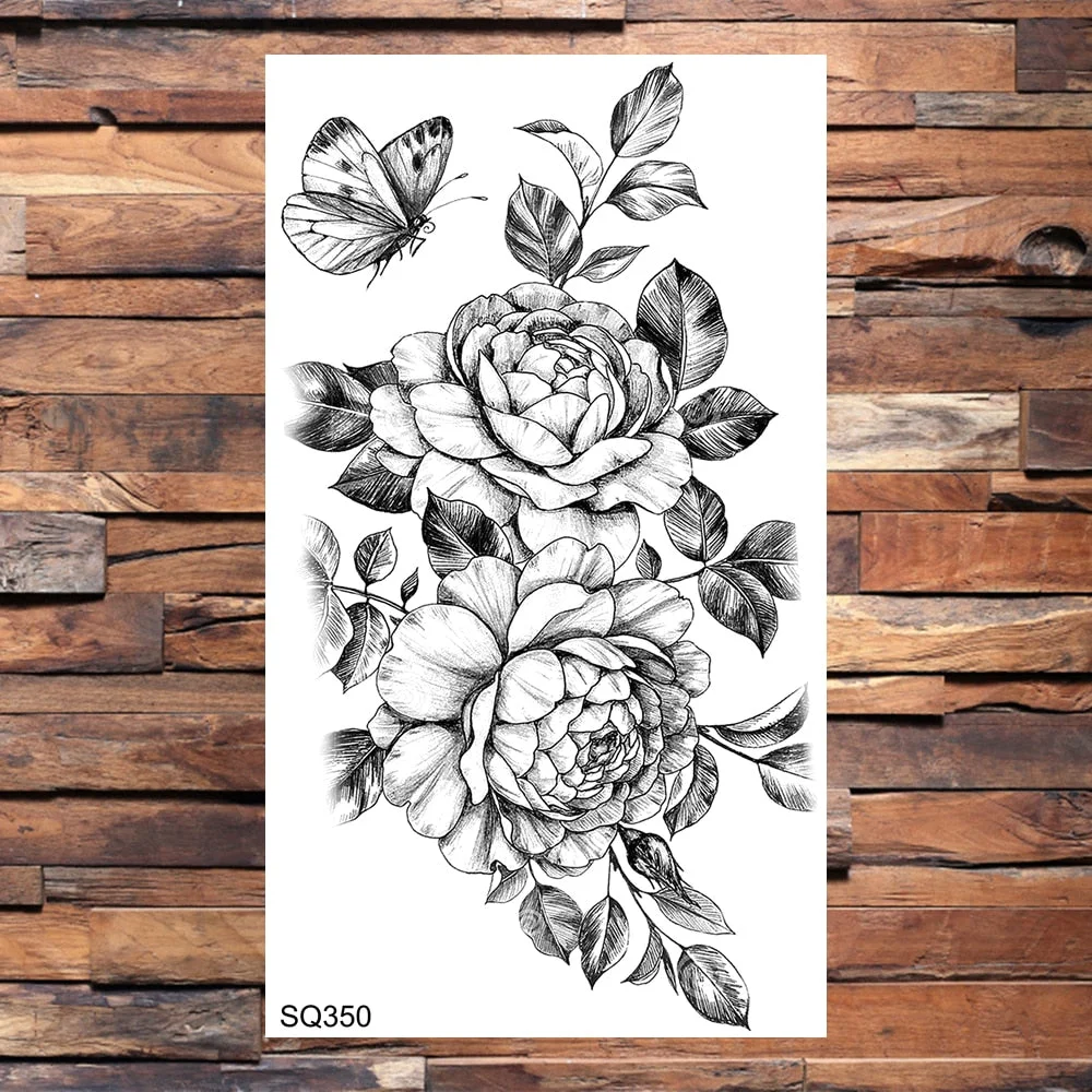 Small Butterfly Temporary Tattoos For Women Girls Realistic Skull Rose Flower Snake Feather Fake Tattoo Sticker Back Arm Tatoos