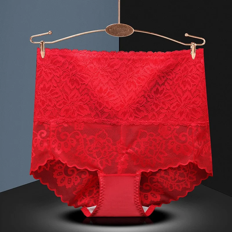Plus Size Butt Lifter Panties Sexy Lace High Waist Briefs Women Flowers Underwear Girdle Waist Pants Transparent Silk Knickers