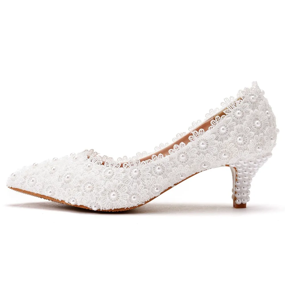 Breakj Breakj 5 Cm Lace Heel High Heel Heel Heel Mid-Heeled Wedding Shoes Pointed Bridesmaid Shoes Annual Photo Shoes