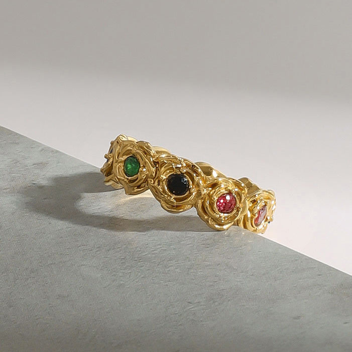 Jie Ding Zircon Rose Titanium Steel Ring Jewelry Ring Stainless Steel