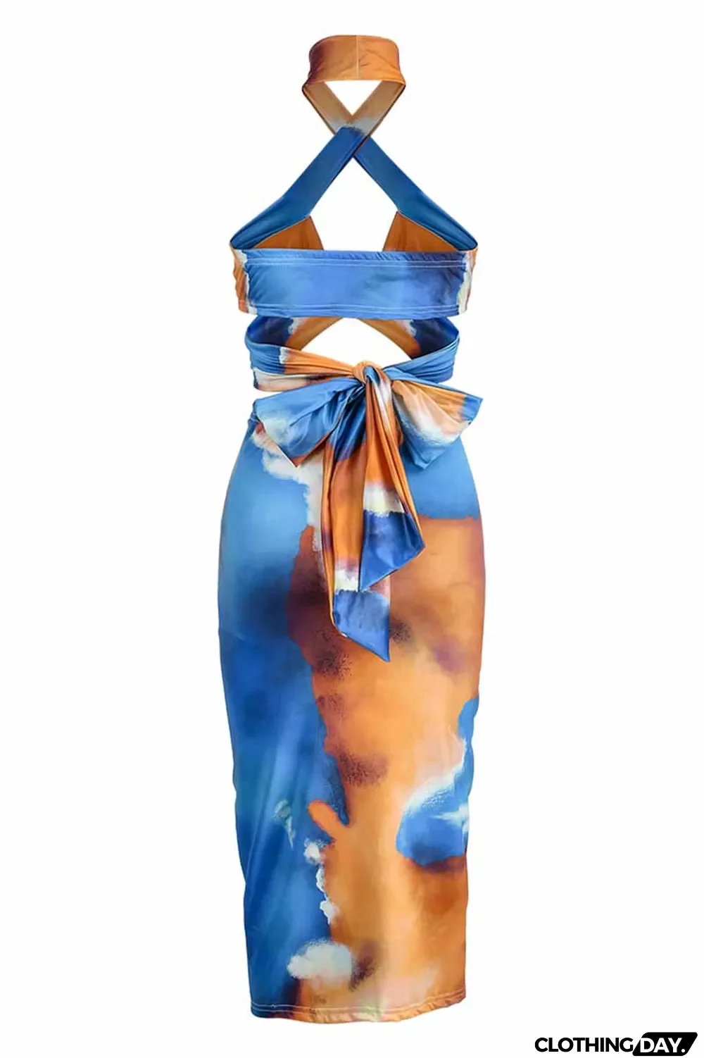 Green Fashion Street Print Patchwork Halter Sleeveless Two Pieces