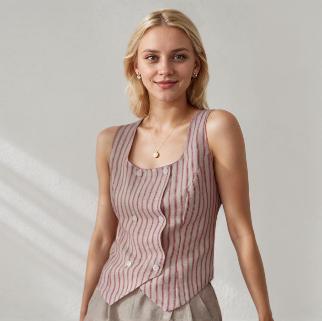 100% European Linen U-neck Sleeveless Vest REAL SILK LIFE