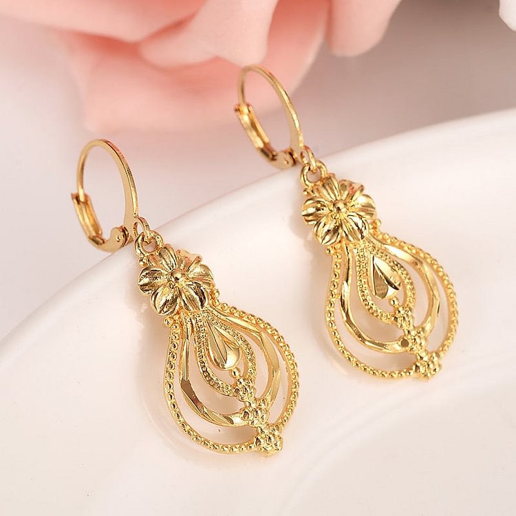 24k gold flower drop earring Ethiopian african Arab Middle Eastern Jewelry Mom girl  Gifts