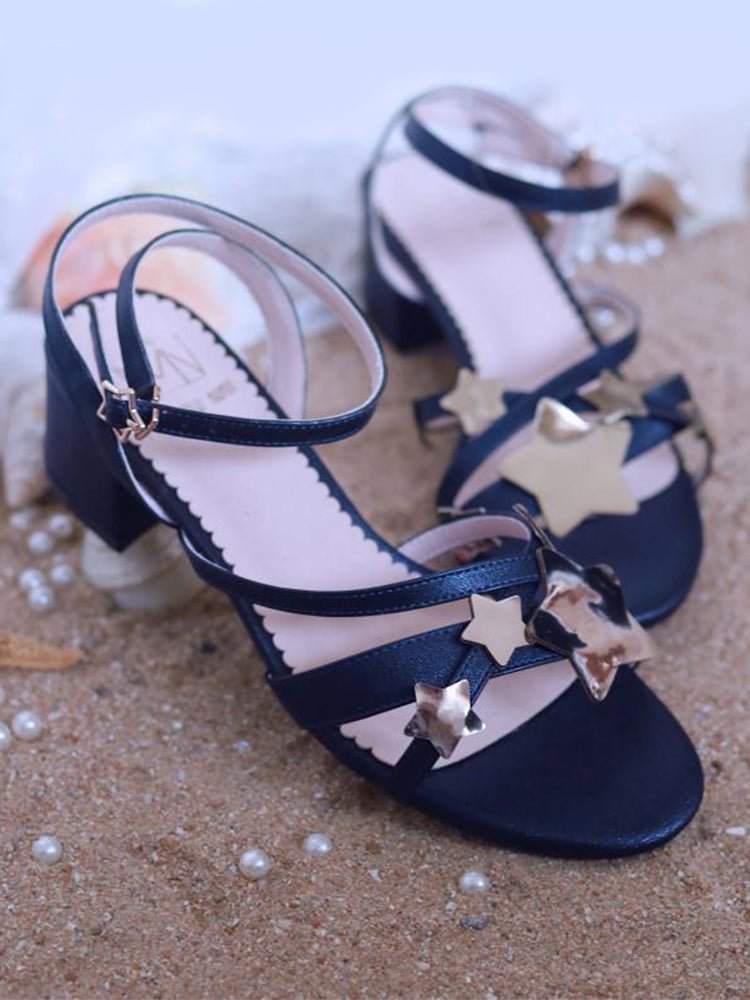 Mid-Heel Star Flash Ankle Strap Sandals BE1083