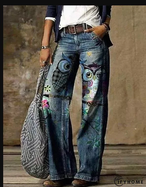 Floral Women's High Waist Straight Leg Wide Fashion Loose Jeans | IFYHOME