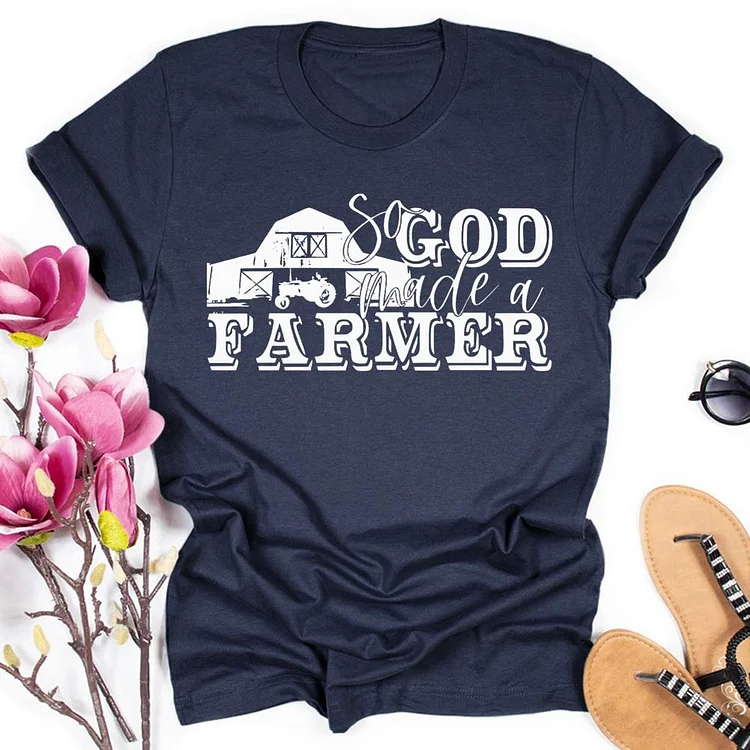 So God Made a Farmer Round Neck T-shirt-0024996