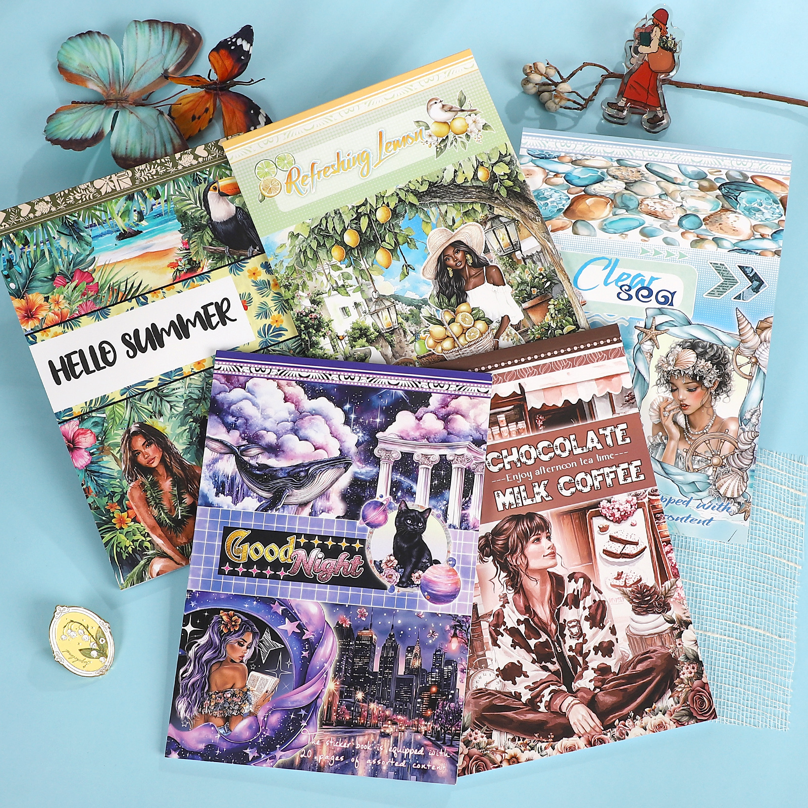 스티커북 - 여름, 밤, 바닷가, 커피, 마법