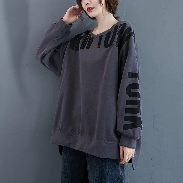 Simple Printed Velvet Long Sleeve Sweatshirt - yankia
