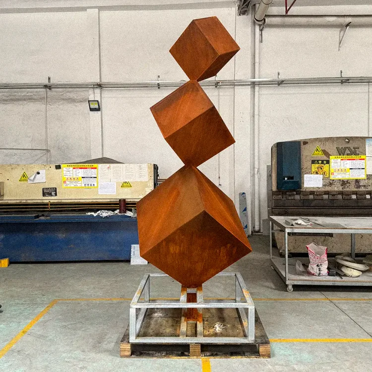 280cm Stacked Cubes Garden decoration Corten Steel Sculpture